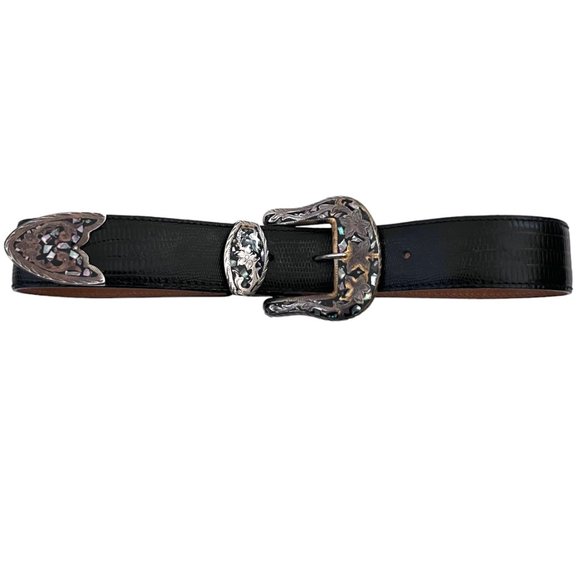 AL BERES Lizard emboss leather belt w Western buckle sz 26 main image 8